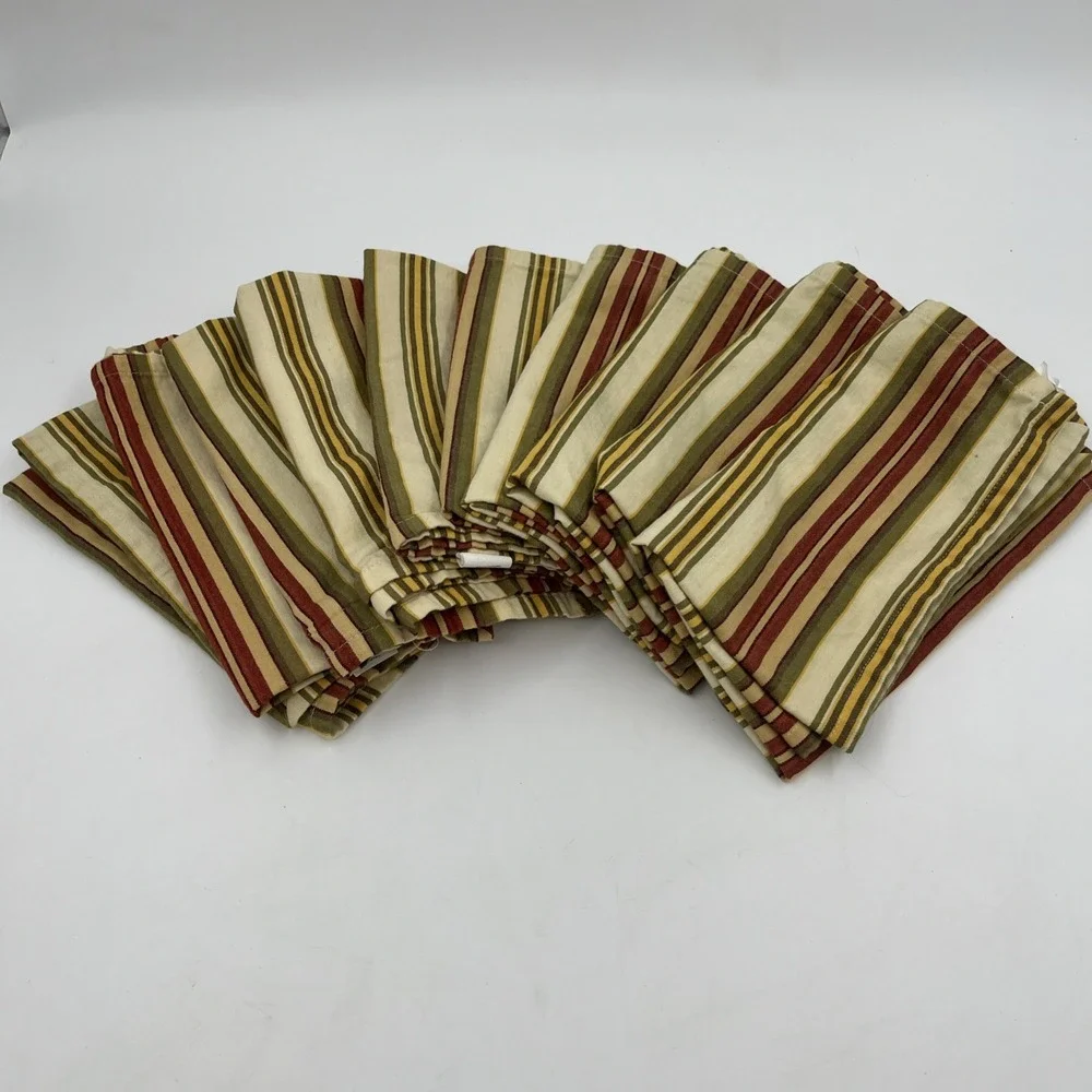 Pier 1 Fall Striped Cloth Napkins (qty 10) Cotton Retired Thanksgiving Dinner